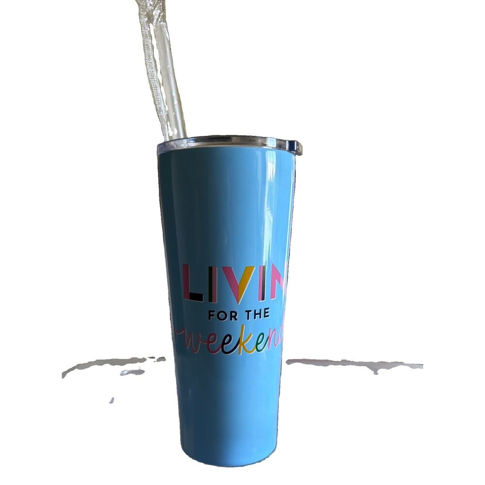 Packed Party 22oz Blue “ Livin For The Weekend” Tumbler With Straw